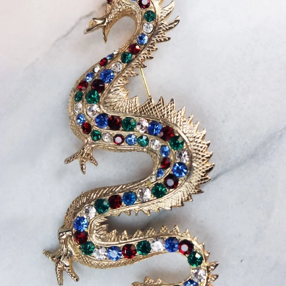 LUNAR NEW YEAR Crystal Encrusted Dragon Brooch 🌙